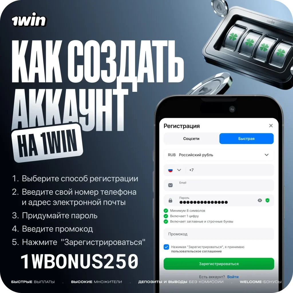 Как создать аккаунт в 1Win — промокод 1WBONUS250 и бонус 500%